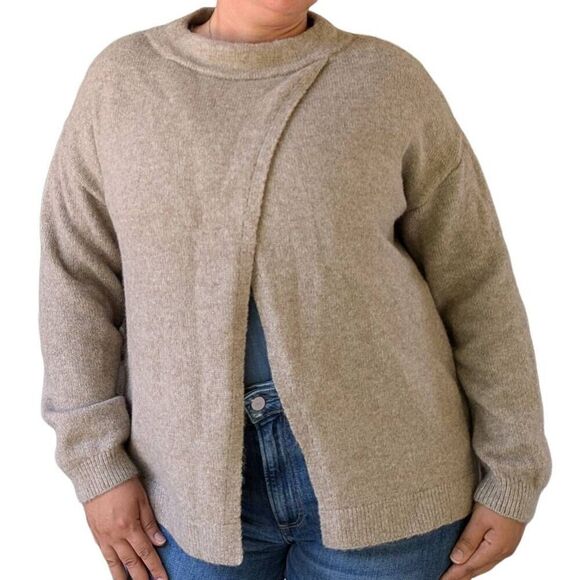 Grade & Gather Tan Front Back Overlap Pullover Sweater Round Neck Women's Size M - Picture 2 of 8